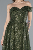 Olive Drab One Shoulder Taıled Sequined Long Evening Gown ABU4691