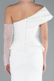 White Sequined One Shoulder Peplum Long Evening Gown ABU4730