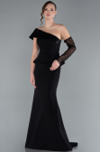 Black Sequined One Shoulder Peplum Long Evening Gown ABU4730