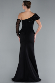 Black Sequined One Shoulder Peplum Long Evening Gown ABU4730