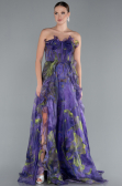 Purple Strapless Printed Slit Long Prom Gown ABU4734