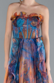 Oil Blue Strapless Printed Slit Long Prom Gown ABU4734
