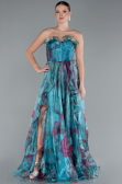 Oil Green Strapless Printed Slit Long Prom Gown ABU4734