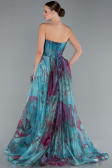 Oil Green Strapless Printed Slit Long Prom Gown ABU4734
