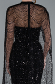 Black Strapless Shawl Stoned Long Evening Gown ABU4517