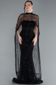 Black Strapless Shawl Stoned Long Evening Gown ABU4517