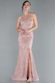Powder Color One Shoulder Slit Long Glitter Mermaid Evening Gown ABU4697