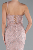 Powder Color One Shoulder Slit Long Glitter Mermaid Evening Gown ABU4697