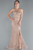 Mink One Shoulder Slit Long Glitter Mermaid Evening Gown ABU4697