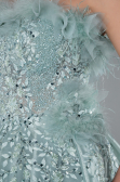 Mint Feathered Strapless Embroidered Long Princess Prom Dress ABU4738