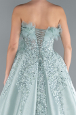 Mint Feathered Strapless Embroidered Long Princess Prom Dress ABU4738