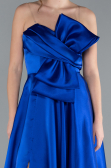 Sax Blue Strapless Slit Long Satin Prom Dress ABU4680