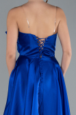 Sax Blue Strapless Slit Long Satin Prom Dress ABU4680
