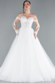 White Laced Long Sleeve Princess Wedding Dress ABG036