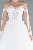 White Laced Long Sleeve Princess Wedding Dress ABG036