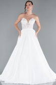 Long White Satin Wedding Dress ABG097