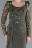 Olive Drab Stoned Long Sleeve Slit Chiffon Evening Gown ABU4732