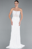 White Beaded Long Fish Model Wedding Dress ABG035