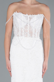 White Beaded Long Fish Model Wedding Dress ABG035