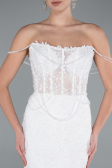 White Beaded Long Fish Model Wedding Dress ABG035