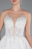White Strapless Long Neckline Stoned Princess Wedding Dress ABG034