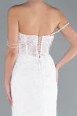 White Beaded Long Fish Model Wedding Dress ABG035