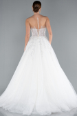 White Strapless Long Neckline Stoned Princess Wedding Dress ABG034