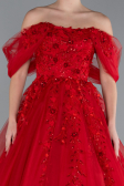 Red Boat Neck Embroidered Long Special Design Princess Dress ABU4720