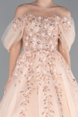 Salmon Boat Neck Embroidered Long Special Design Princess Dress ABU4720
