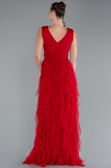 Red V Neck Layered Tulle Long Prom Dress ABU4723