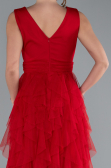 Red V Neck Layered Tulle Long Prom Dress ABU4723