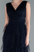 Navy Blue V Neck Layered Tulle Long Prom Dress ABU4723
