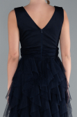 Navy Blue V Neck Layered Tulle Long Prom Dress ABU4723