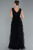 Black V Neck Layered Tulle Long Prom Dress ABU4723