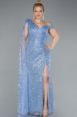 Indigo Slit Scaly Long Plus Size Evening Dress ABU3859