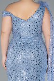 Indigo Slit Scaly Long Plus Size Evening Dress ABU3859