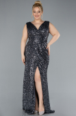 Anthracite Sleeveless Slit Long Sequin Plus Size Evening Gown ABU4673