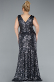 Anthracite Sleeveless Slit Long Sequin Plus Size Evening Gown ABU4673