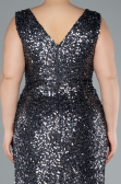 Anthracite Sleeveless Slit Long Sequin Plus Size Evening Gown ABU4673