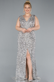 Beige Sleeveless Slit Long Sequin Plus Size Evening Gown ABU4673