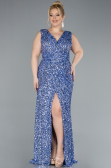 Indigo Sleeveless Slit Long Sequin Plus Size Evening Gown ABU4673