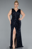 Navy Blue Sleeveless Slit Long Sequin Plus Size Evening Gown ABU4673