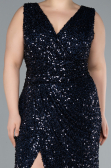 Navy Blue Sleeveless Slit Long Sequin Plus Size Evening Gown ABU4673