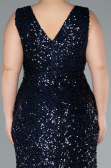 Navy Blue Sleeveless Slit Long Sequin Plus Size Evening Gown ABU4673