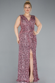 Powder Color Sleeveless Slit Long Sequin Plus Size Evening Gown ABU4673