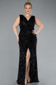 Black Sleeveless Slit Long Sequin Plus Size Evening Gown ABU4673