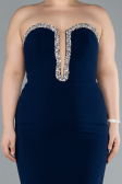 Navy Blue Stoned Strapless Neck Long Plus Size Evening Gown ABU4688