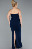 Navy Blue Stoned Strapless Neck Long Plus Size Evening Gown ABU4688