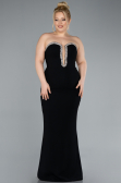 Black Stoned Strapless Neck Long Plus Size Evening Gown ABU4688