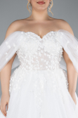 White Floral Boat Neck Glitter Long Plus Size Wedding Dress ABG099